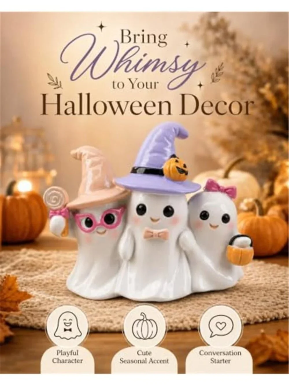 Halloween Decoration Indoor Ghost Figurine (White Ghost Trio)